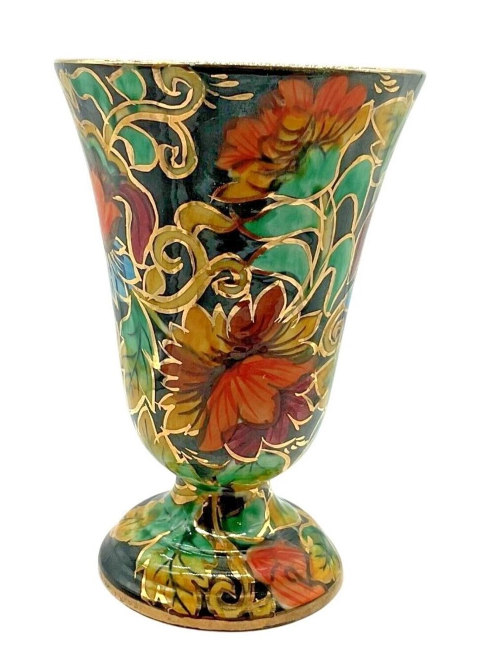 Vtg H. Bequet Quaregnon Belgium Hand-Painted Floral Vase With Gold Accents 7"